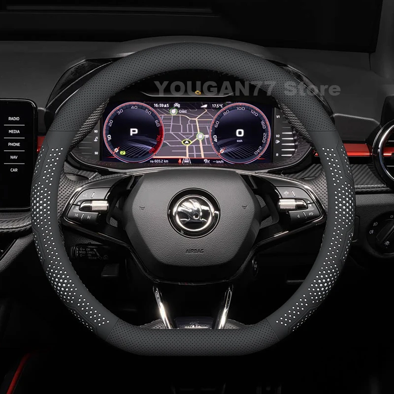 Leather Car Steering Wheel Cover For Skoda Fabia Monte Carlo 2009-2022 ultra-thin Auto interior Skoda Fabia Accessories 2022 2
