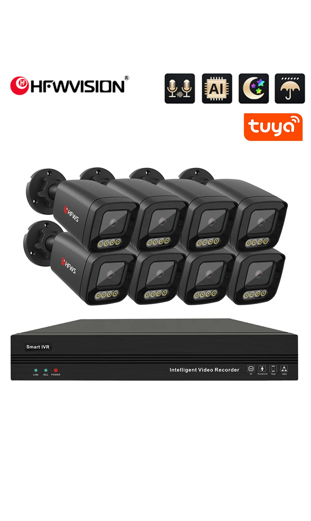 

Tuya Smart Life 8CH 4K 8MP POE CCTV Security System Onvif NVR Kit with IP66 Waterproof Cameras Remote Access and Night Vision