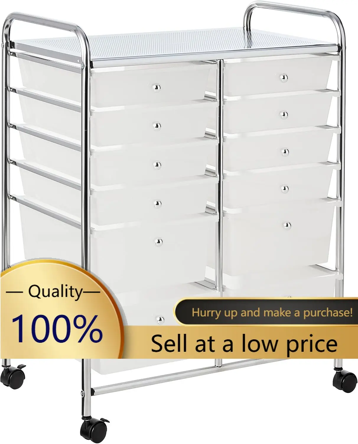 Chrome and Plastic 12-Drawer Storage Cart