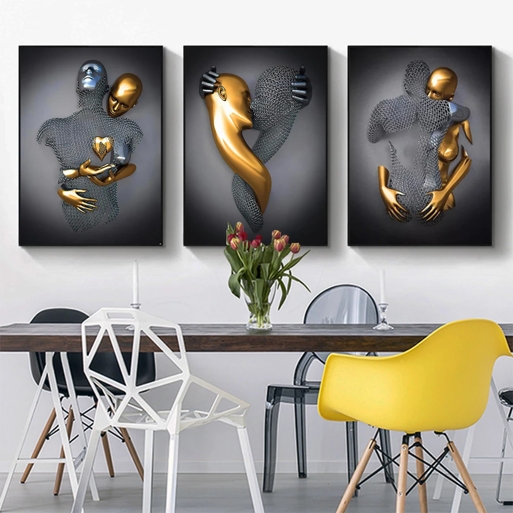 

Large Size Metal Figure Statue Canvas Painting Romantic Abstract Posters Prints Wall Art Pictures Modern Living Room Decorations