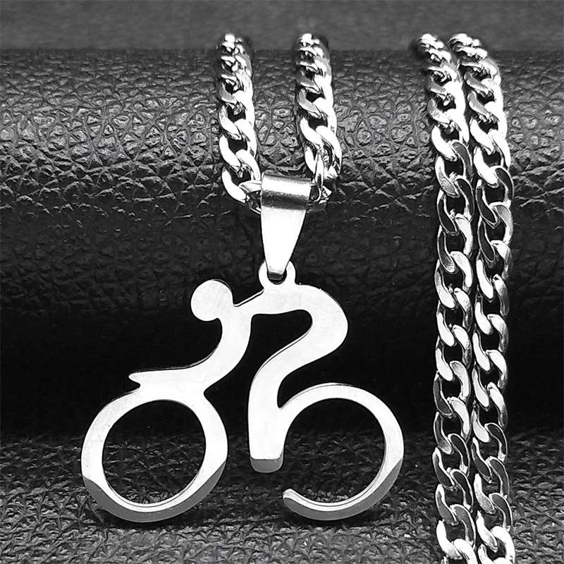Trendy Bike Cycling Pendant Necklace for Women Men Stainless Steel Gold Color Bicycle Sports Necklaces Jewelry collar N680S06