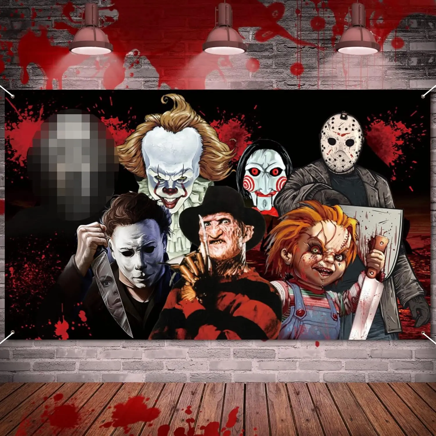 VIKAMA Horror Party Dekoration Klassische Film Charakter Hintergrund Tuch Kinder Erwachsene Halloween Dekoration Banner Photo Booth Requisiten