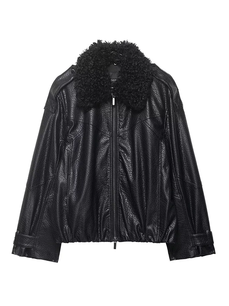 

HH Women's Spring Fashion High Street Loose Jackets Solid Turn-Down Collar Long Sleeves Zipper Female Streetweer Style Coats