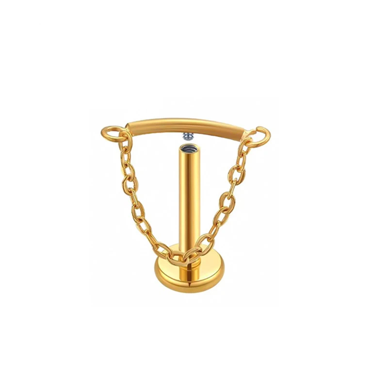 Titanium Piercing Labret Stud with CZ Flower Pendant Chain