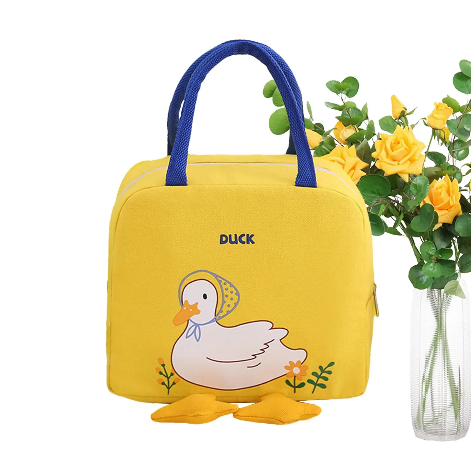 1 Stück Modische Isolierte Niedliche Entenmuster-Lunch-Tasche Tragbare und Waschbare Lunch-Tasche mit Glatter Reißverschlussverschluss