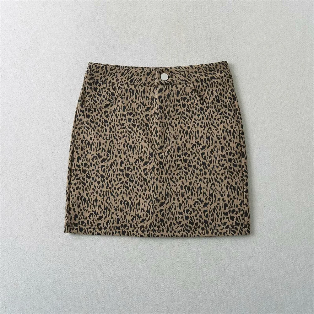 2024 Spring/Summer New Women\'s Fashion and Elegance Retro High Waist Wrapped Hip Leopard Pattern Half skirt