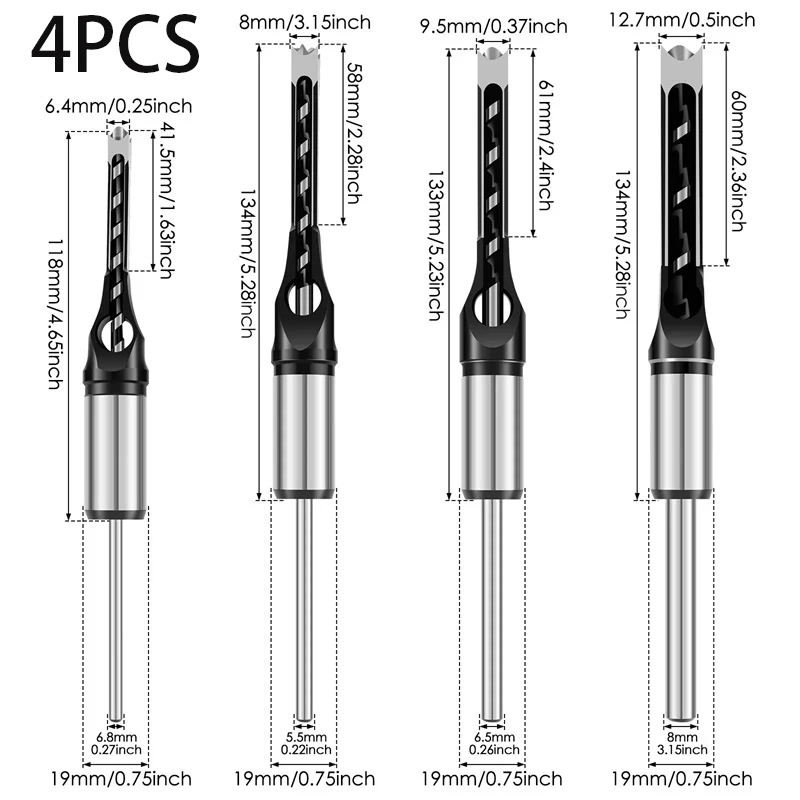 Imagem -02 - Brocas de Furo Quadrado Torção Hss Auger Mortising Cinzel Perfuração Prolongada Mortise Espiral Pcs