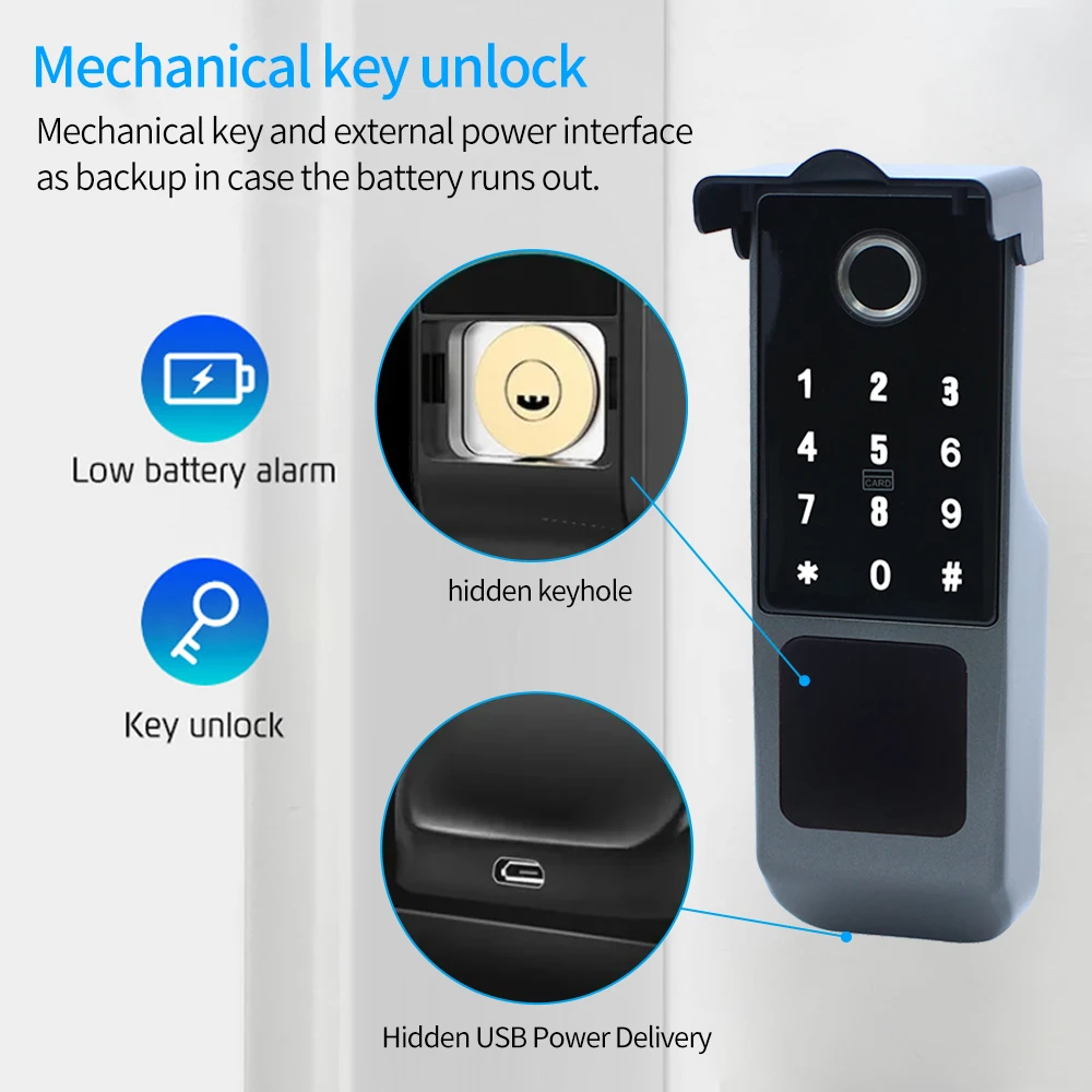 Imagem -05 - Ttlock Smart Fechadura da Porta Bluetooth Ip65 Impermeável App Aberto Bloqueio do Motor da Aro Elétrico Conexão Wifi m1 Gateway Key