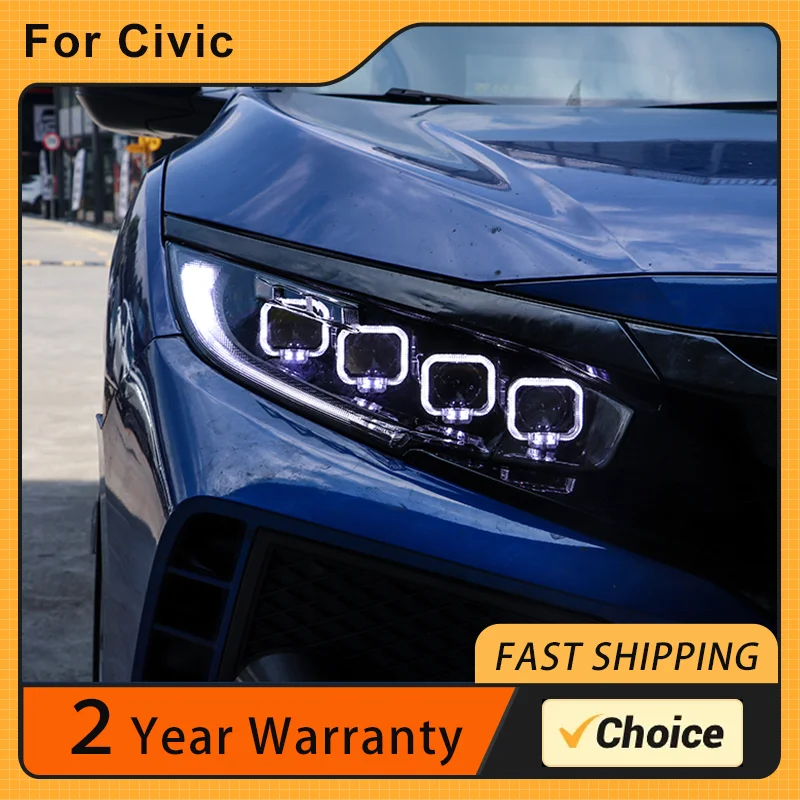 

Фара для Honda CIVIC G10, светодиодные фары 2016-2021, фары DRL, динамический указатель поворота, линза для проектора «ангельский глаз», передние лампы