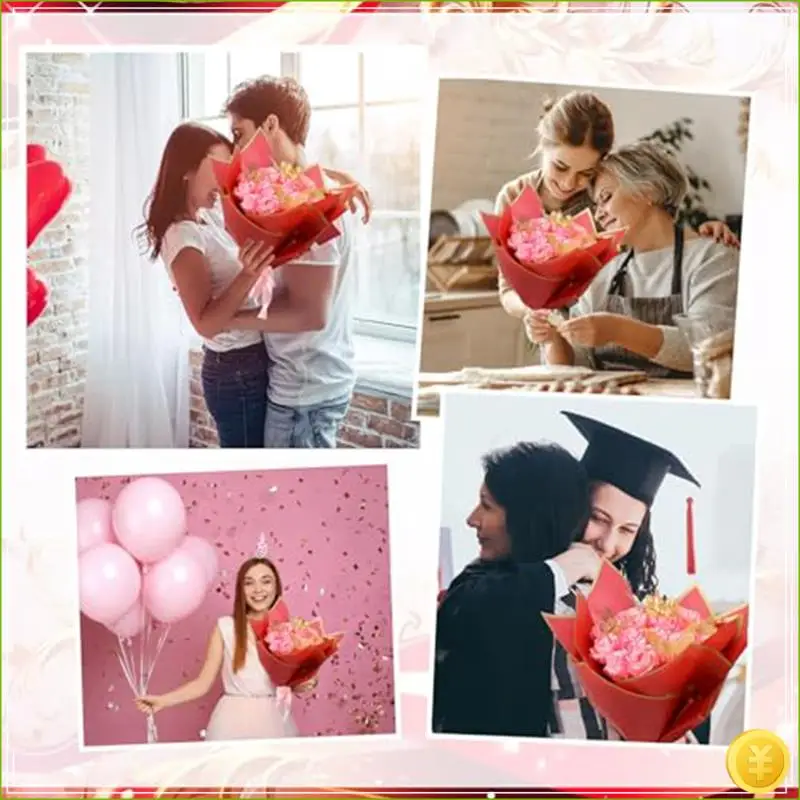 Artificial Roses Bouquet Flowers Bouquet Wrapping Paper Flower Wrapping Paper Pink