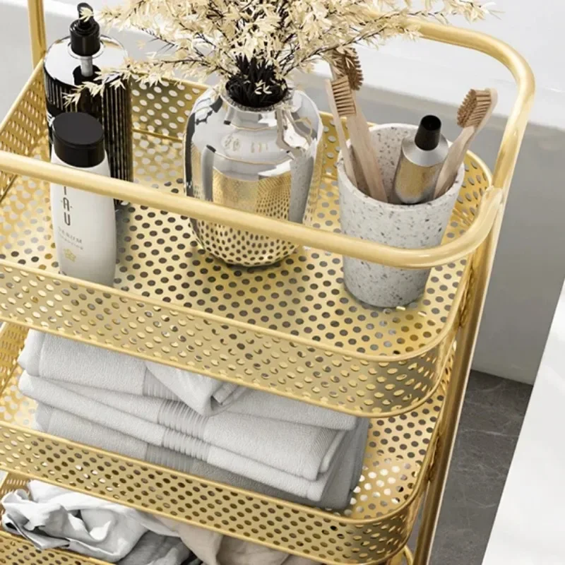 Deal Nordic Light Luxury Bathroom Organizer Multi-functional Mobile Beauty Salon Trolley Eco-friendly Anti-rust Storage Rack