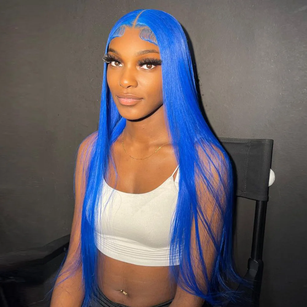 

Baby Blue Glueless Wig 100% Human Hair Ready To Wear Lace Front Wigs Pre-Plucking Colored 613 5x5 Lace Closure Wig For Women