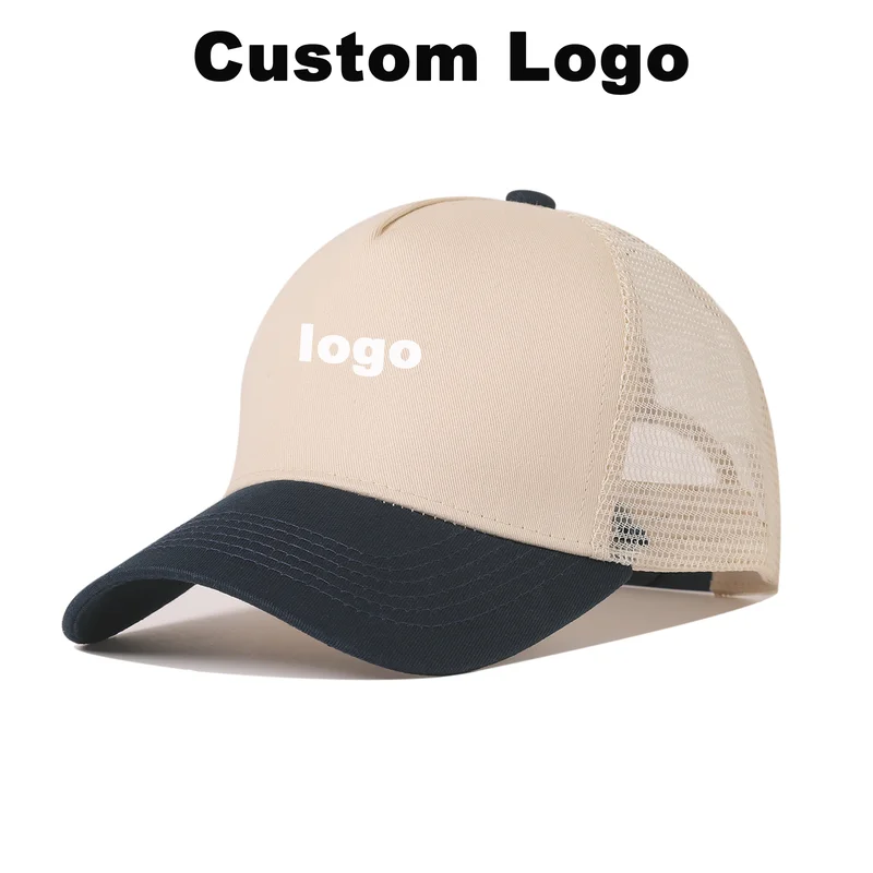 Custom Logo 5 Panel Two Tone Cotton Baseball Cap Support Embroidery Printing Men Women Outdoor Breathable Mesh Trucker Hat Adjus