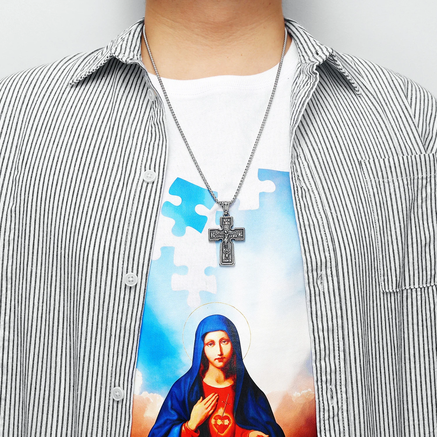 316L Stainless Steel Jesus Cross Pendant Vintage Friday Men Necklace Retro Chain Religion Rock Punk for Biker Male Jewelry Gift
