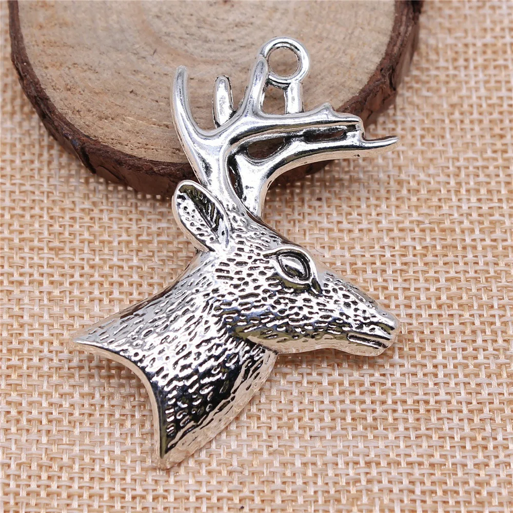 IFOCUS 4pcs/Lot Deer Head With Antlers Charms For DIY Jewelry Making Zinc Alloy 60x43mm/2.36x1.69inch