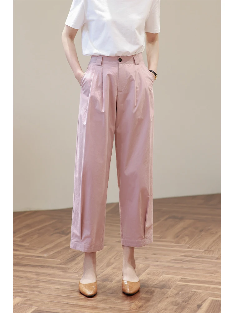 

Летние женские повседневные брюки 2025 года с высокой талией, облегающие, цвета хаки, из 100% хлопка, эластичные, укороченные, широкие прямые брюки-трубы