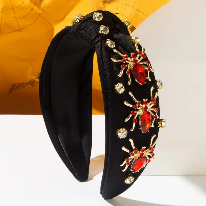 

1PCS/ Halloween Knotted Headband for Women Spider Bat Pumpkin Jeweled Rhinestone Tartan Plaid Costume Comfy Top Knot Fall