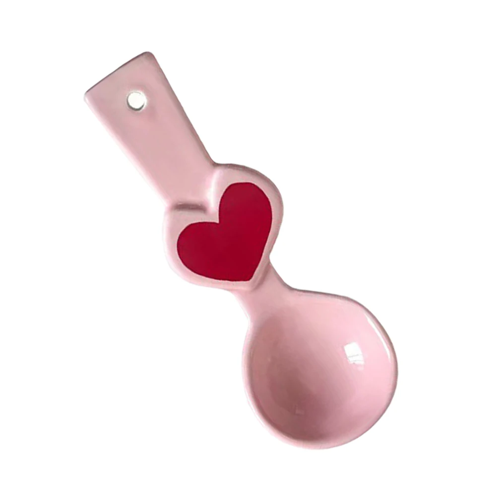 

Ceramic Heart Spoon Cute Long Handle Soup Spoon for Coffee Dessert Porridge Ramen Food Serving Reusable Kitchen Spoons