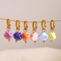 WILD & FREE Colorful Ceramic Charms Stainless Steel Hoop Earrings for Women Creative Individual 18K Gold Plated Jewelry