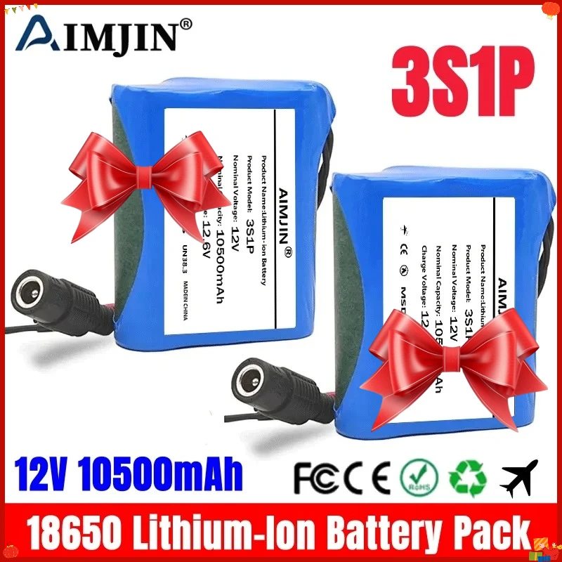 Original 3S1P 12V 10500mAh 18650 Li-Ion Battery Pack with Protection Plate DC 12.6V Super Rechargeable Battery And Charger Set