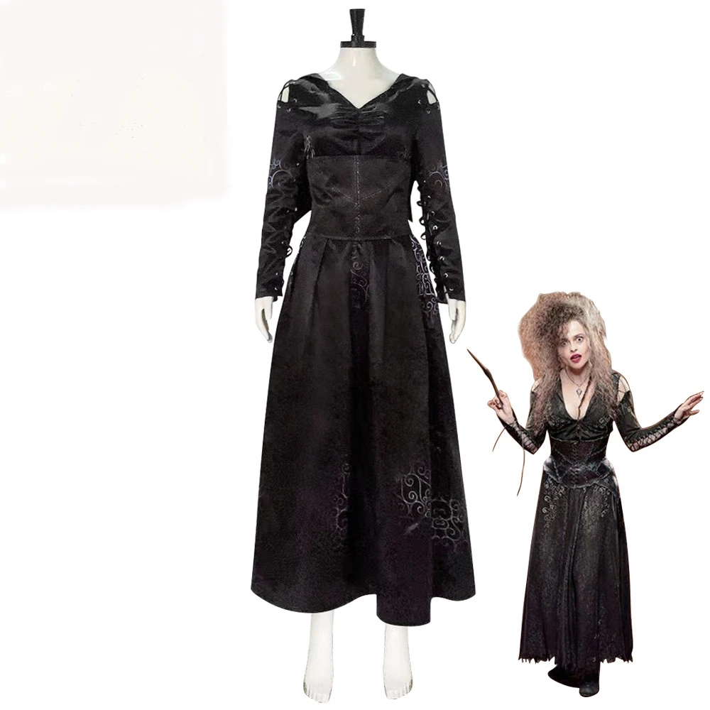 

Bellatrix Lestrange Cos Costume Halloween Halliburton Black Witch Death Eater Skirt Halloween Costumes for Women