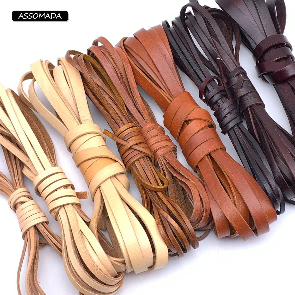 2/3/4/5/6/8/10/12mm 2M Flat Genuine Leather Cords For Bracelet Cow Leather Rope Fit Necklace Choker DIY Jewelry Making Supplies