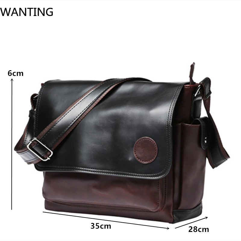 كريزي هورس جلد الرجال حقيبة كتف موضة فاخرة حقيبة ساعي الرجال حقيبة كتف قدرة عالية السفر عبر الجسم حقائب اليد #5