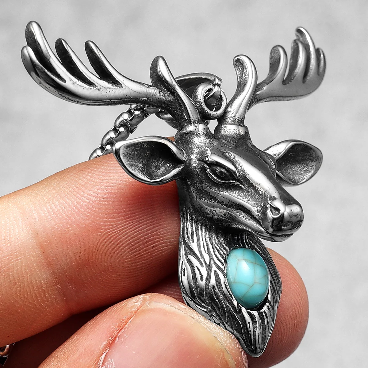 Deer Pendants Men Ancient Reindeer Necklaces 316L Stainless Steel Gem Chain Rock Punk for Friend Male Jewelry Gift Dropshipping