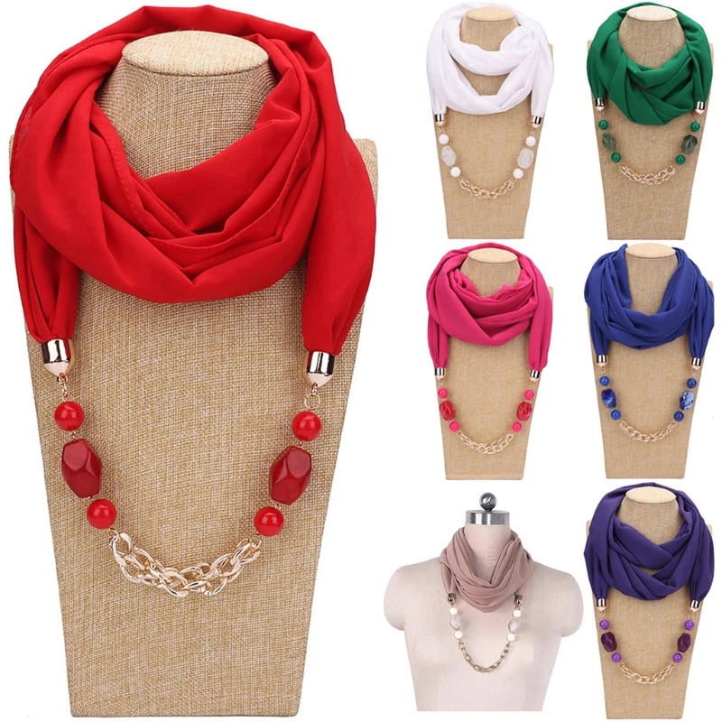 Womens Necklace Sash Scarf With Jewelry Pendant Shawl Gift