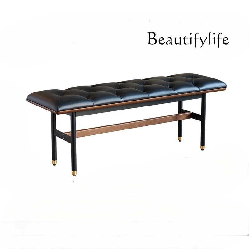 D29 Nordic Modern Minimalist Designer Imported First Layer Cowhide Oil Wax Leather Wrought Iron Shoe Change Bedside Bench