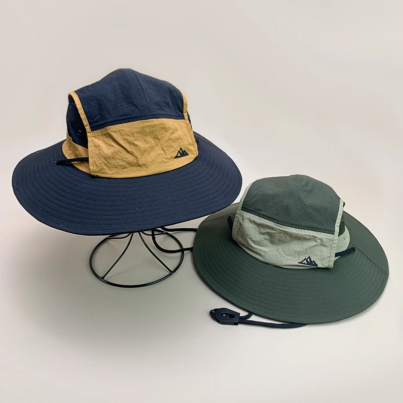 Mountain Quick Drying Color Block Bucket Hats New Unisex Sunshade Outdoor Breathable Drawstring Versatile Fashion Alpine Caps