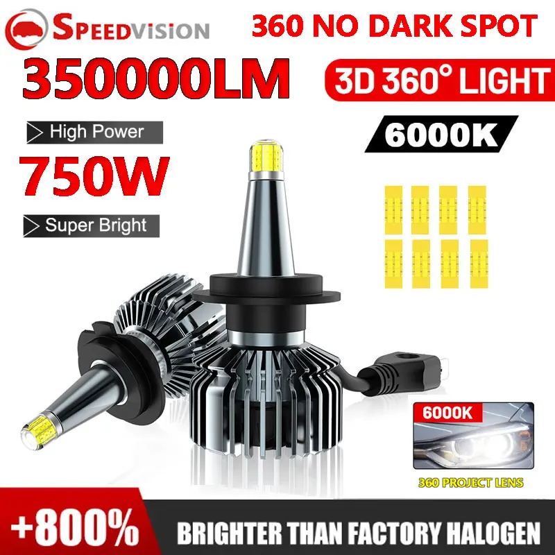 

H7 LED 360 Canbus 750W H4 H11 H1 9005 HB3 9006 HB4 H8 9012 HIR2 LED Headlights 350000LM Fog Projector Lens Car Headlamp Bulb