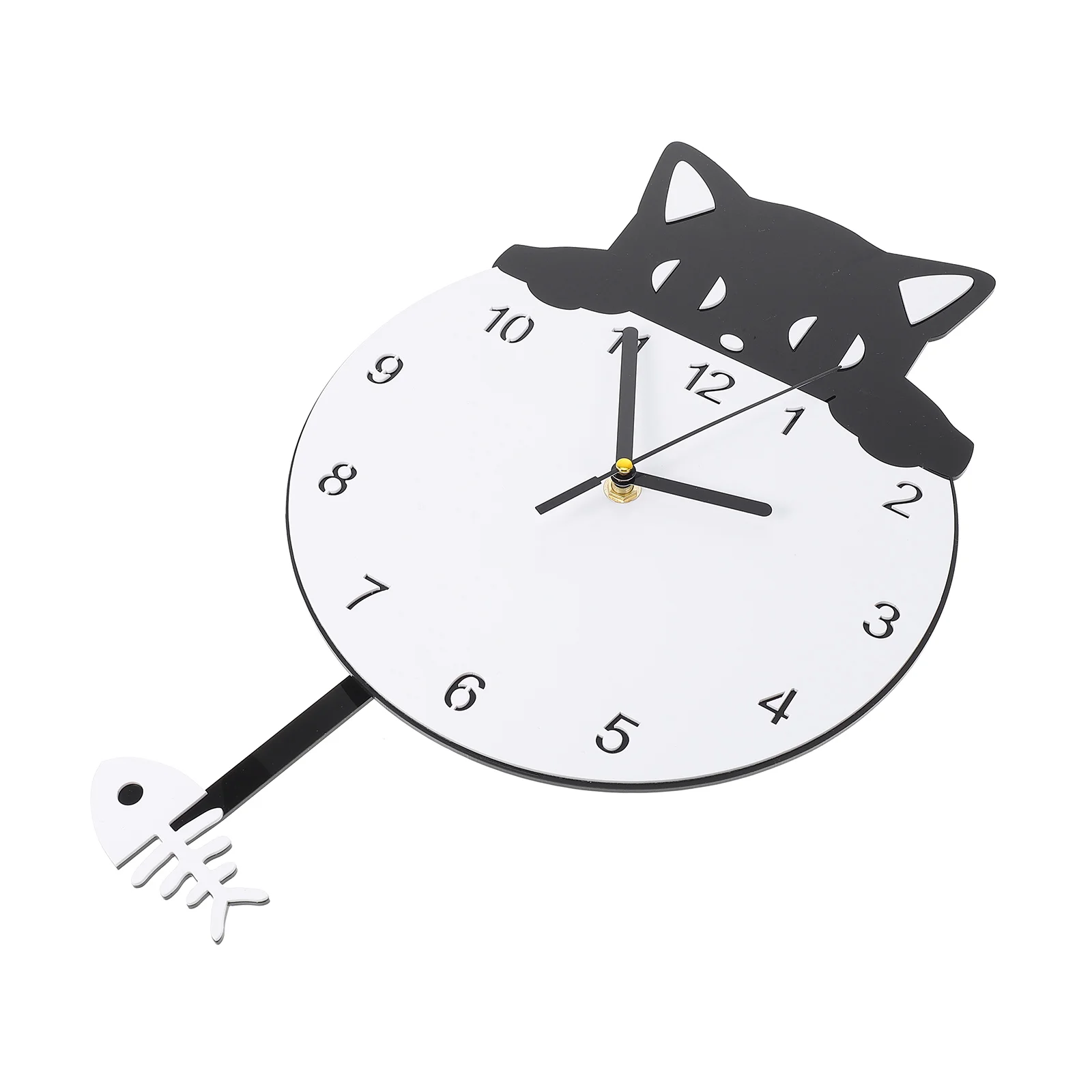 

Wall Clock Cat Decor Coffee with Pendulum Acrylic Kitten Decorative Hanging Mute