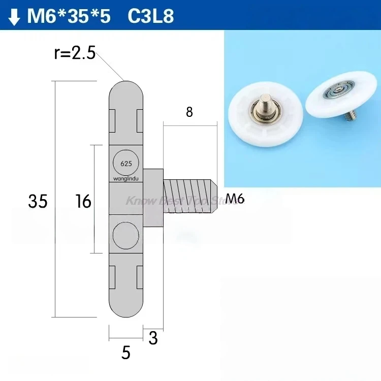 5pc Plastic Coated POM Polyformaldehyde Engineering Plastic Wheel 625ZZ Bearing Pulley Nylon Small Roller Guide Wheel 5 * 35 * 5