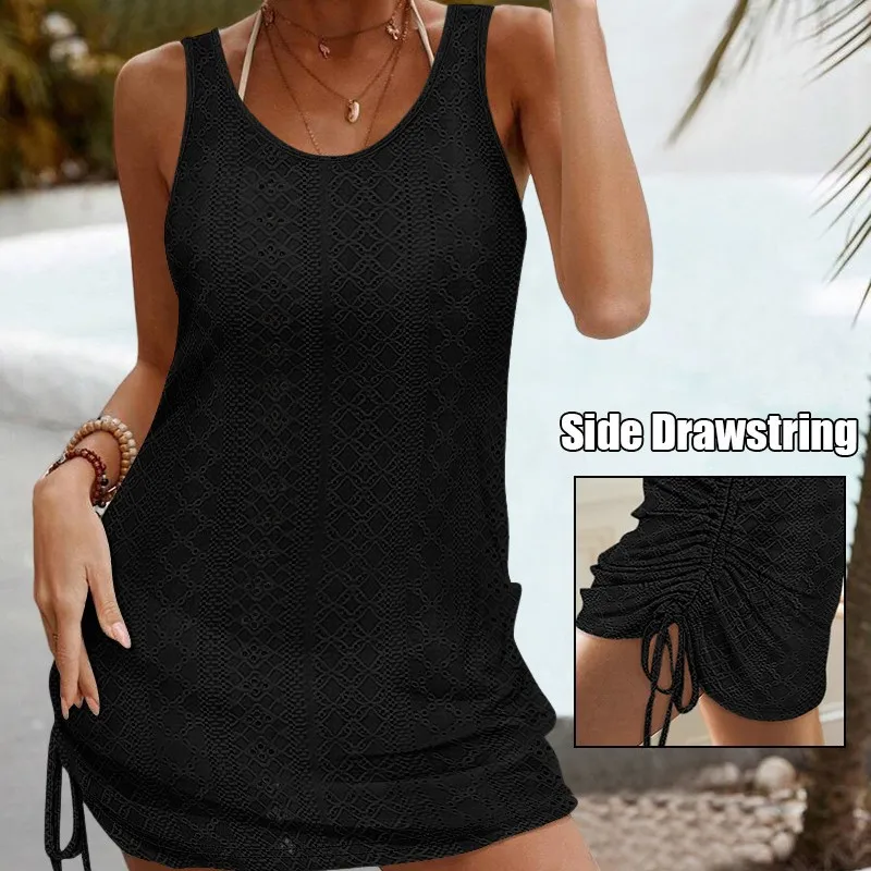 Femmes Sexy moulante évider sangle épaisse attaché détail dos nu Mini robe robe de vacances