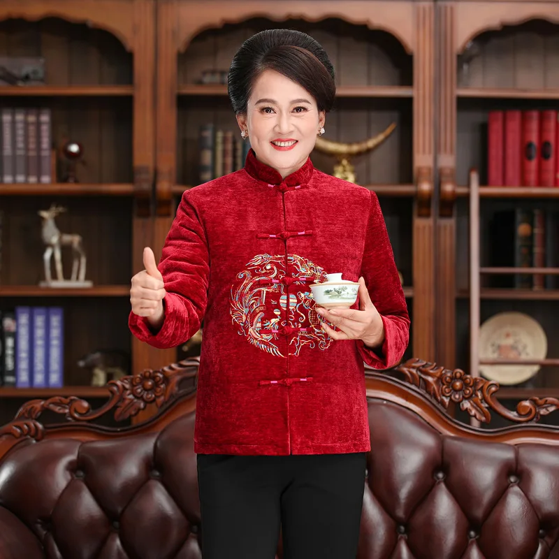 

Autumn and Winter New Costume Fleece-Lined Thick Women's Clothes Top Mom Dress Banquet Birthday Performance Red