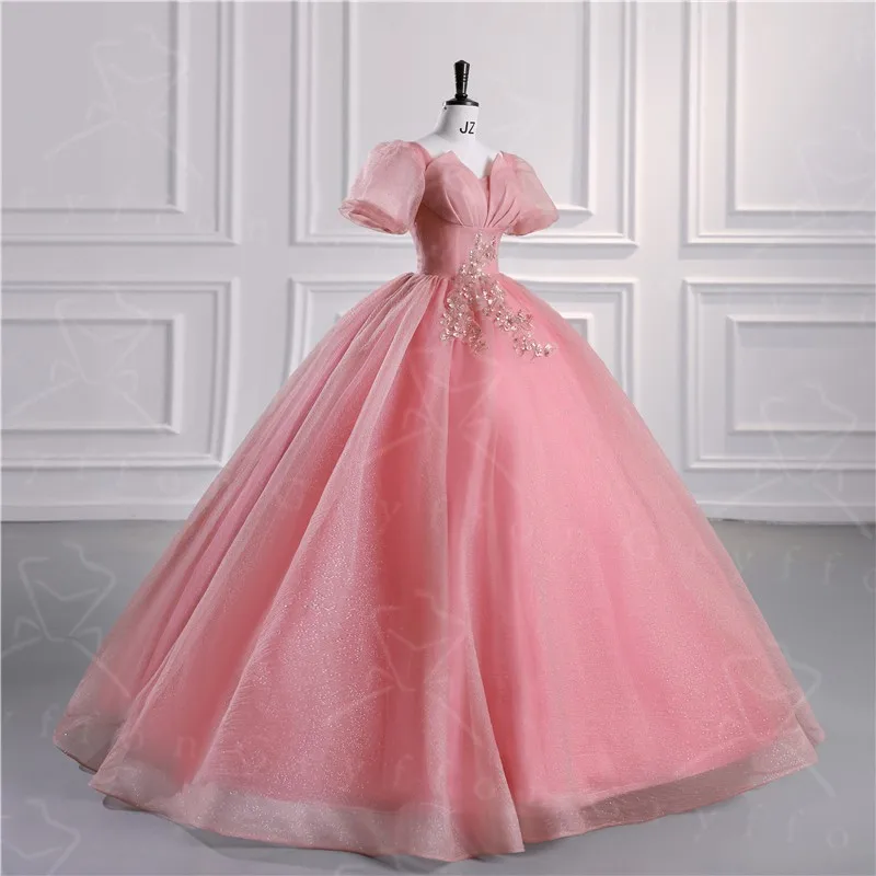 2022 New Vestidos Sweet Quinceanera Dresses Party Dress Elegant Short Sleeve V-neck Ball Gown Luxury Prom Dress Robe De Bal