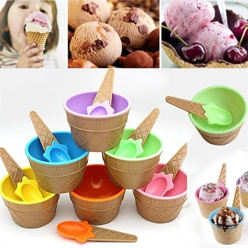 1/4 Stück Eiscreme-Schalen mit Löffeln in Leuchtenden Farben DIY Süßigkeiten-Dessert-Sundae-Geschirr-Set Eiscreme-Schale Geschenk-Deko Party-Zubehör