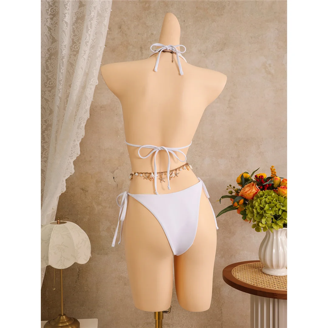 Mit Blumenmuster, Neckholder-Bikini, Damen-Badeanzug, dreiteiliges Bikini-Set, Badebekleidung, Badeanzug, Schwimmbekleidung V8204 – Detail 10