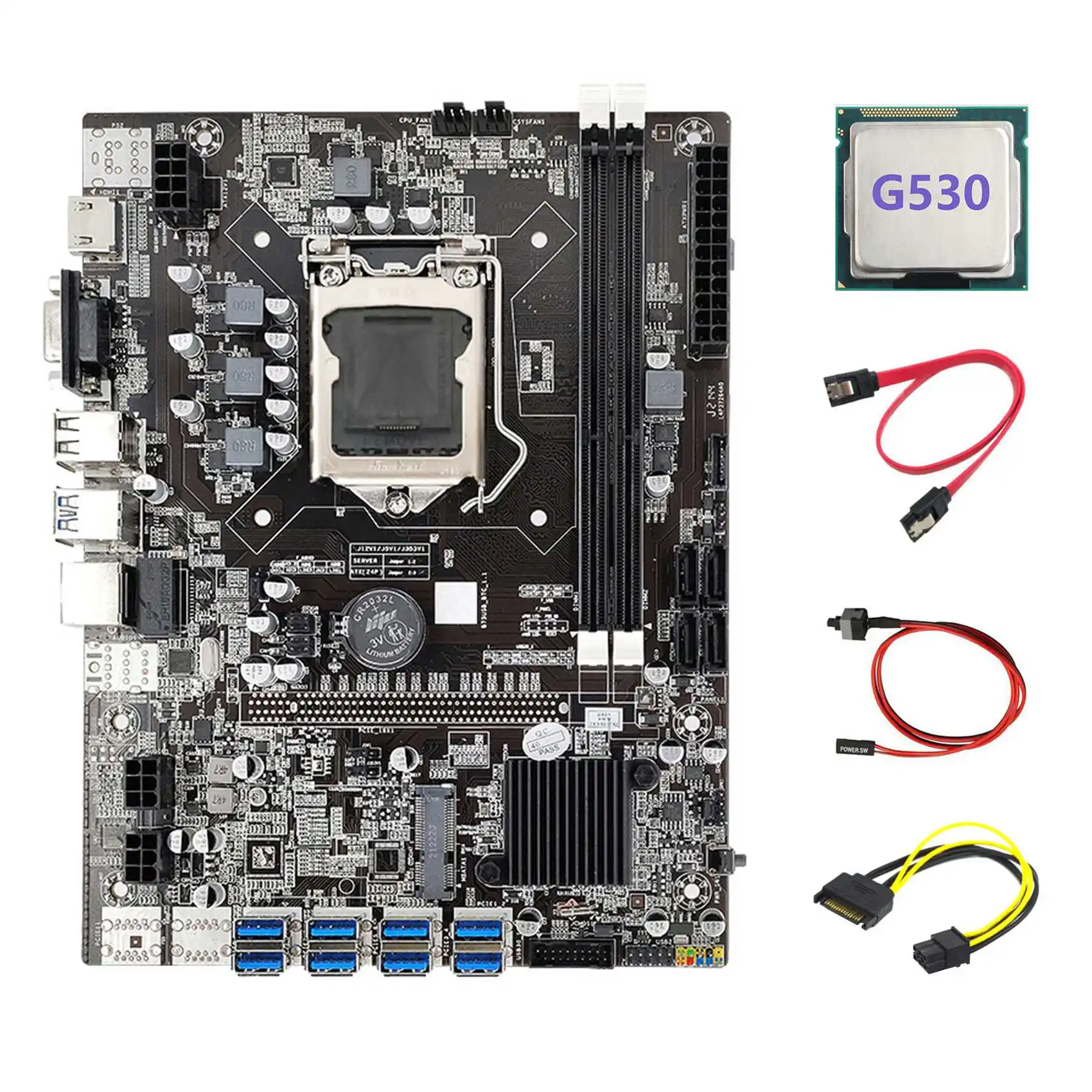 

Материнская плата B75 ETH для майнинга 8xpcie на USB + G530 CPU + SATA 15Pin на 6Pin кабель + SATA кабель + коммутационный кабель LGA1155 материнская плата