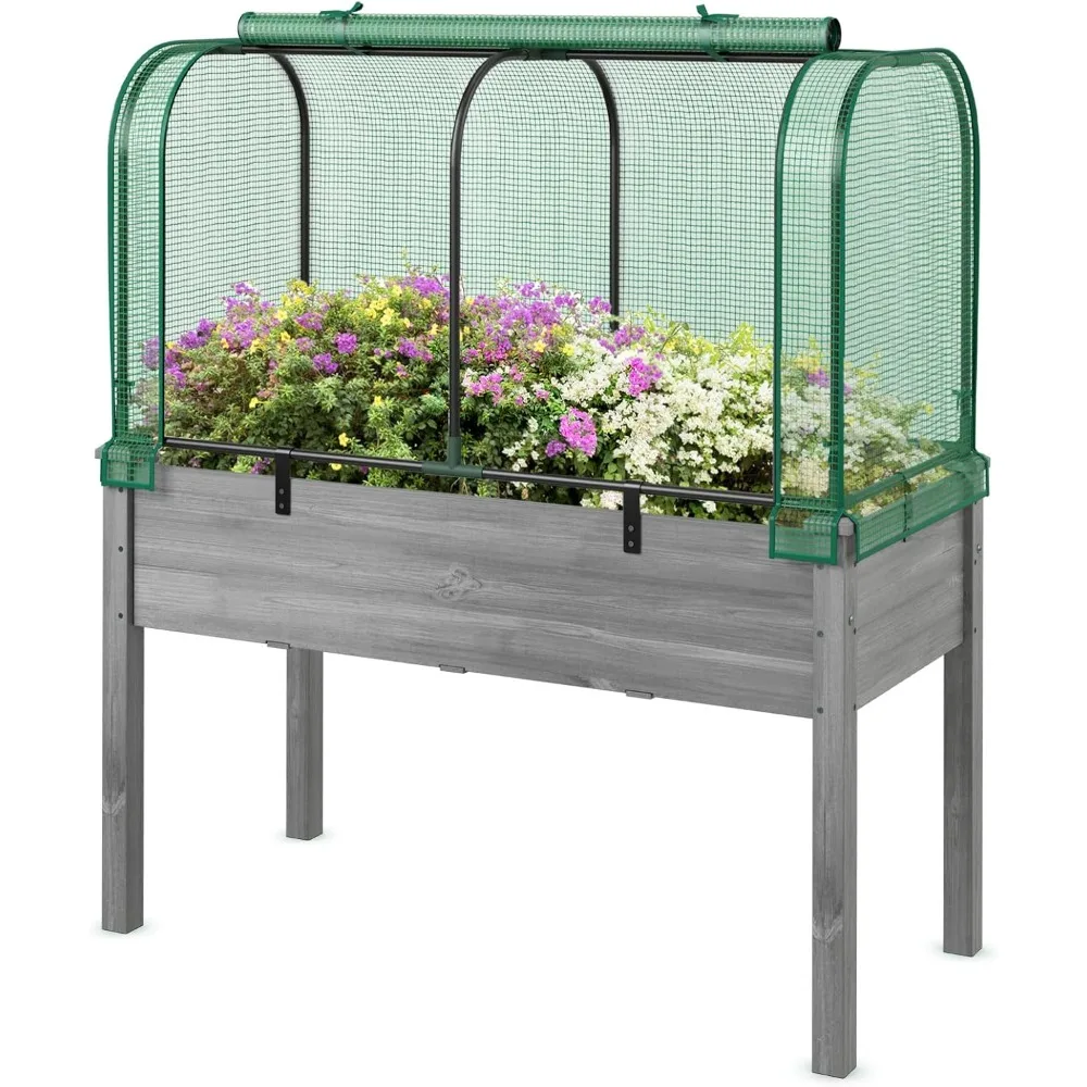 

Happygrill Raised Garden Bed with Greenhouse Cover, Raised Bed with Legs & Drainage Holes for Herbs, Vegetables, Outdoor Wood El