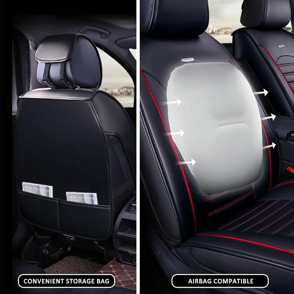 أغطية مقاعد السيارة من الجلد الصناعي باللونين الأسود والأحمر مع وسائد، مقاومة للماء ومسامية، مناسبة لمعظم السيارات وسيارات الدفع الرباعي وTr #6