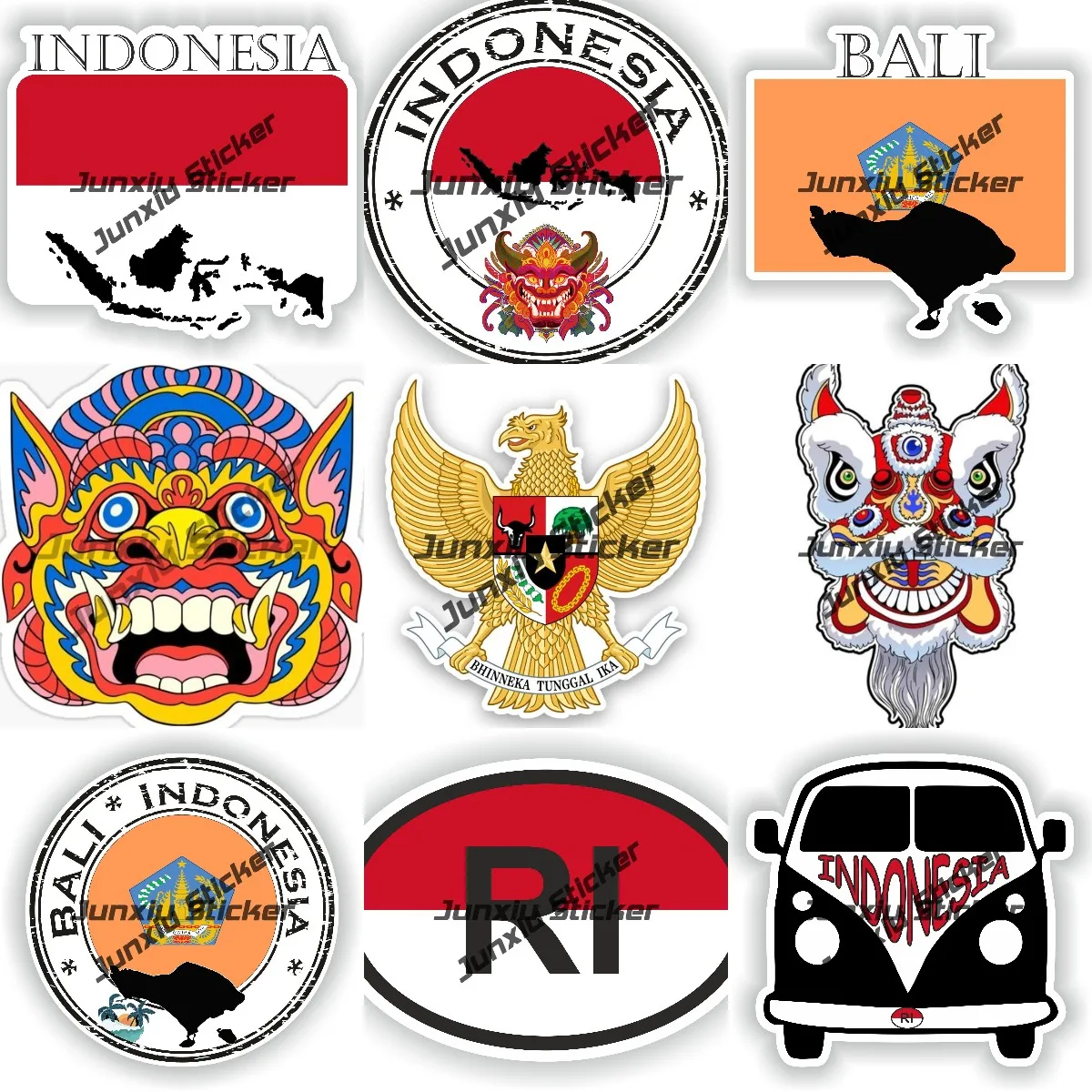 Indonesia Coat of Arms Indonesian National Emblem Sticker Country Code RI Oval Sticker Flag UV Protected Decal Bali Indonesia