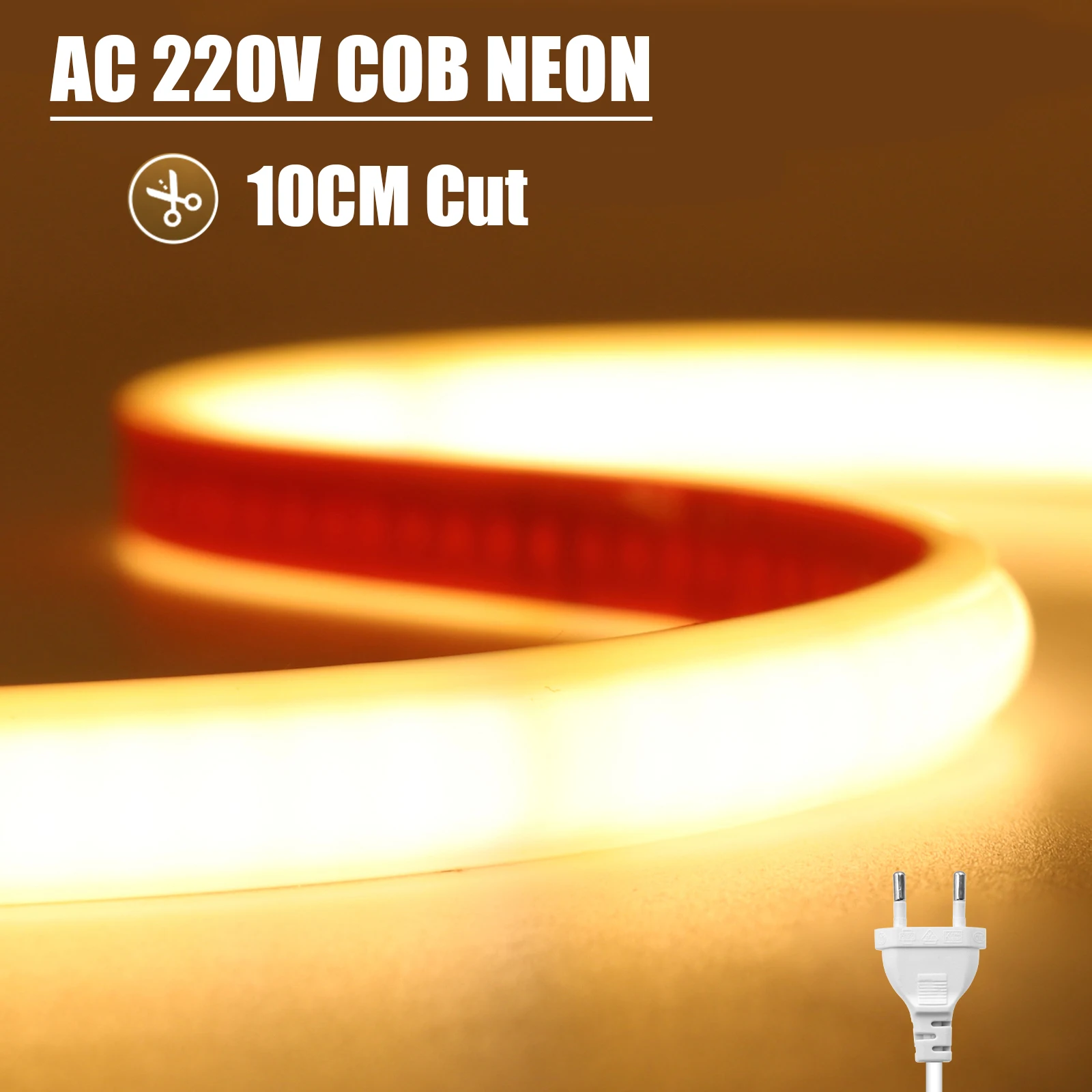 COB LED Strip AC 220V Waterproof 240Leds/m 10CM Cuttable 3000K 4000K 6000K Flexible Ribbon Tape Light