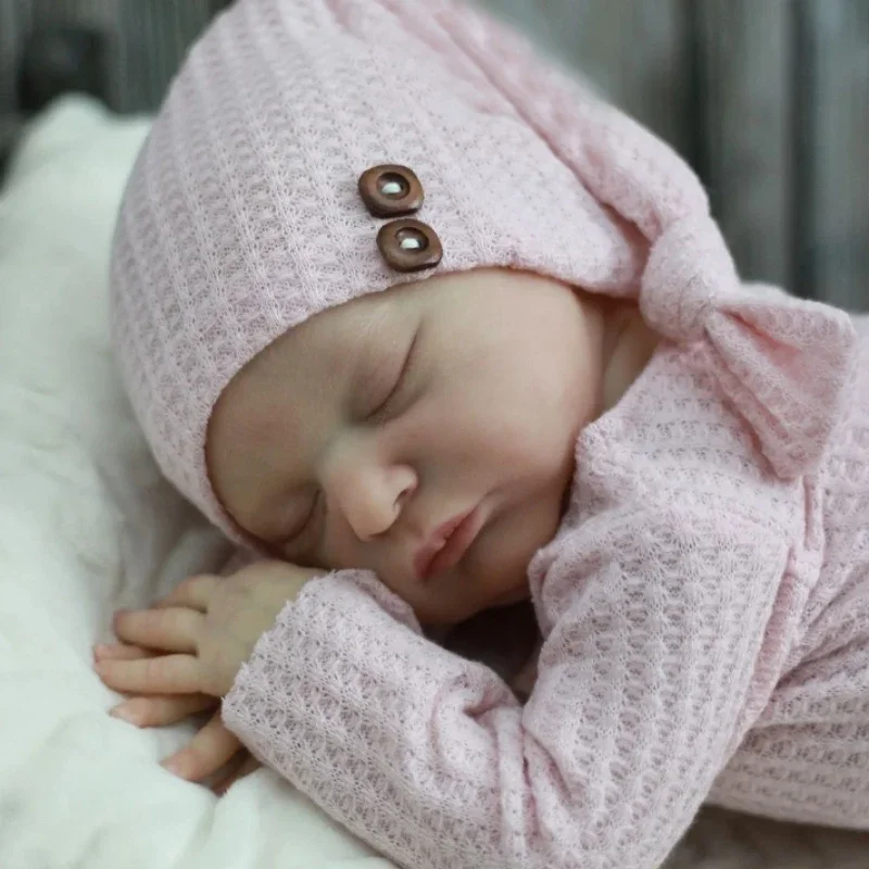 Bébé Reborn endormi au beurre, cheveux peints à la main, toucher doux réaliste, peau 3D visible, par conséquent, 19 po