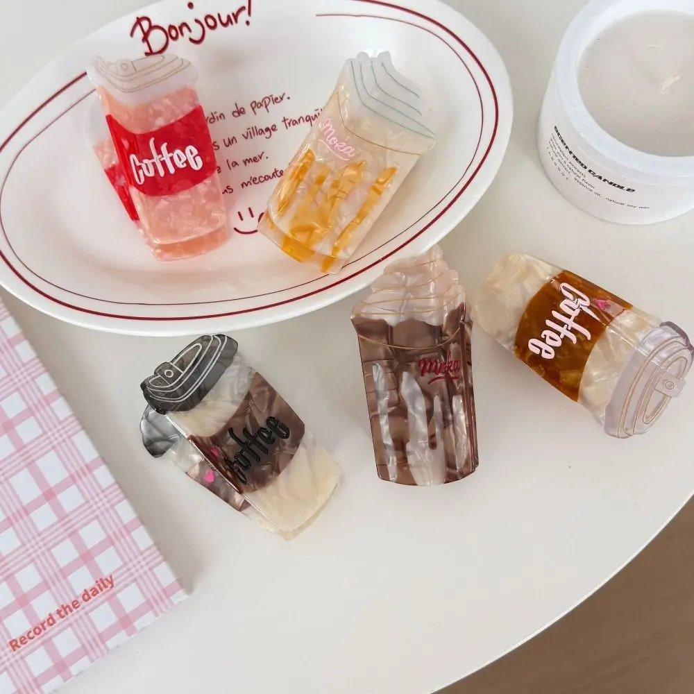 

Забавная заколка для волос в форме кофейной чашки, мультяшная милая заколка-краб в виде мороженого мокко, заколка-краб в форме чашки молочного чая, заколка-краб из ацетатной кислоты для повседневного использования