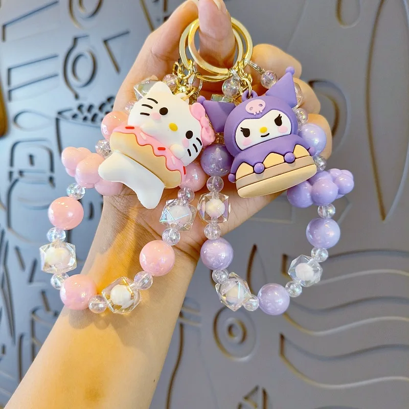 

Sanrio Hello Kitty Kuromi keychain kawaii beads beads dessert phone chain sweet cool bag pendant car key chain couple