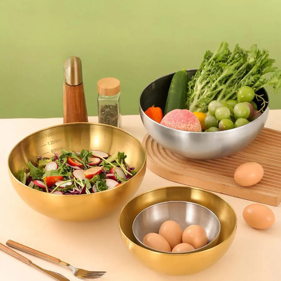 Stainless Steel Gold And Silver Salad Bowl Rice Noodles Lamian Noodles Bowl Kitchen Tableware Food Container