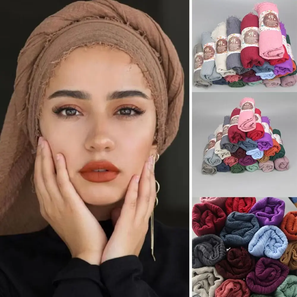 

Модный хлопковый льняной женский шарф, однотонный платок, длинный платок, мягкая шаль, хиджаб