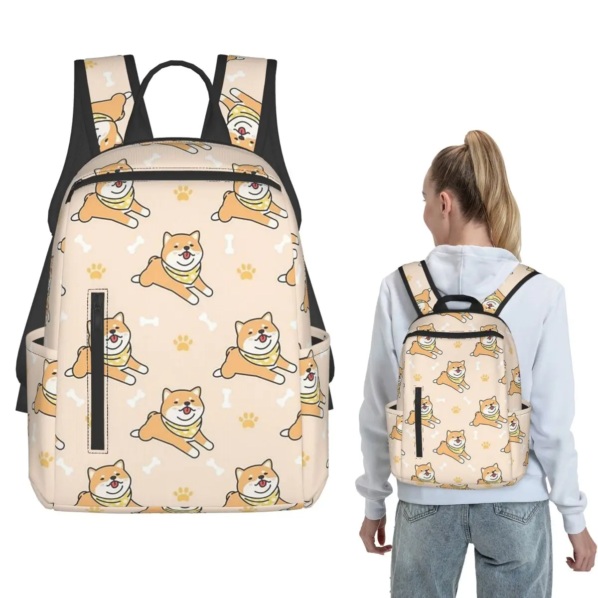 

Shiba Inu And Bone Cartoon Pattern Backpack Large Capacity Boys Girls BookBag School Bag Shoulder Bags for Men Women